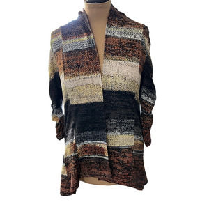 Lily by Firmiana Neutral Striped Open Front Long Line Cardigan, Size M
